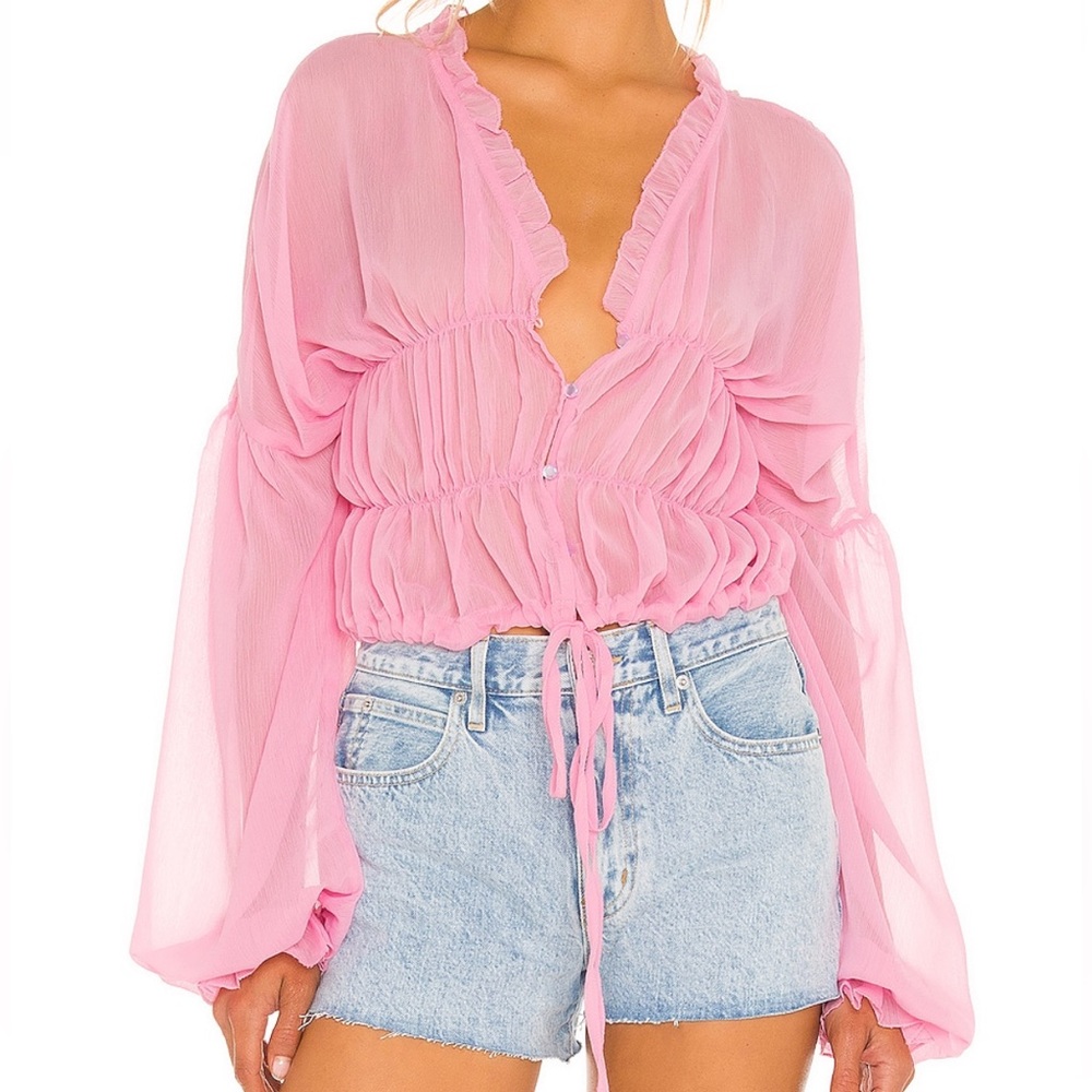 SNDYS Bali top in baby pink in size 4
